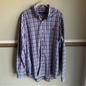 Ralph Lauren Performance Button Down Shirt Purple Blue Plaid Preppy